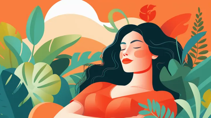 image of a woman relaxing among greenery